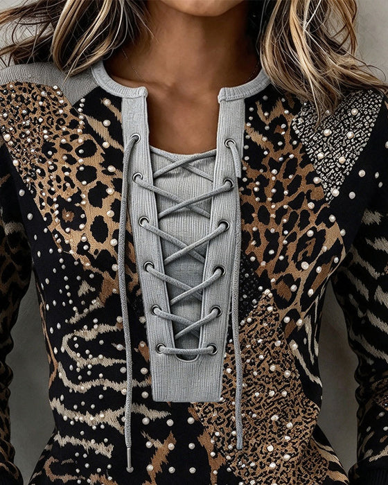 Sweatshirt Knyte Leopard Patchwork Figursydd