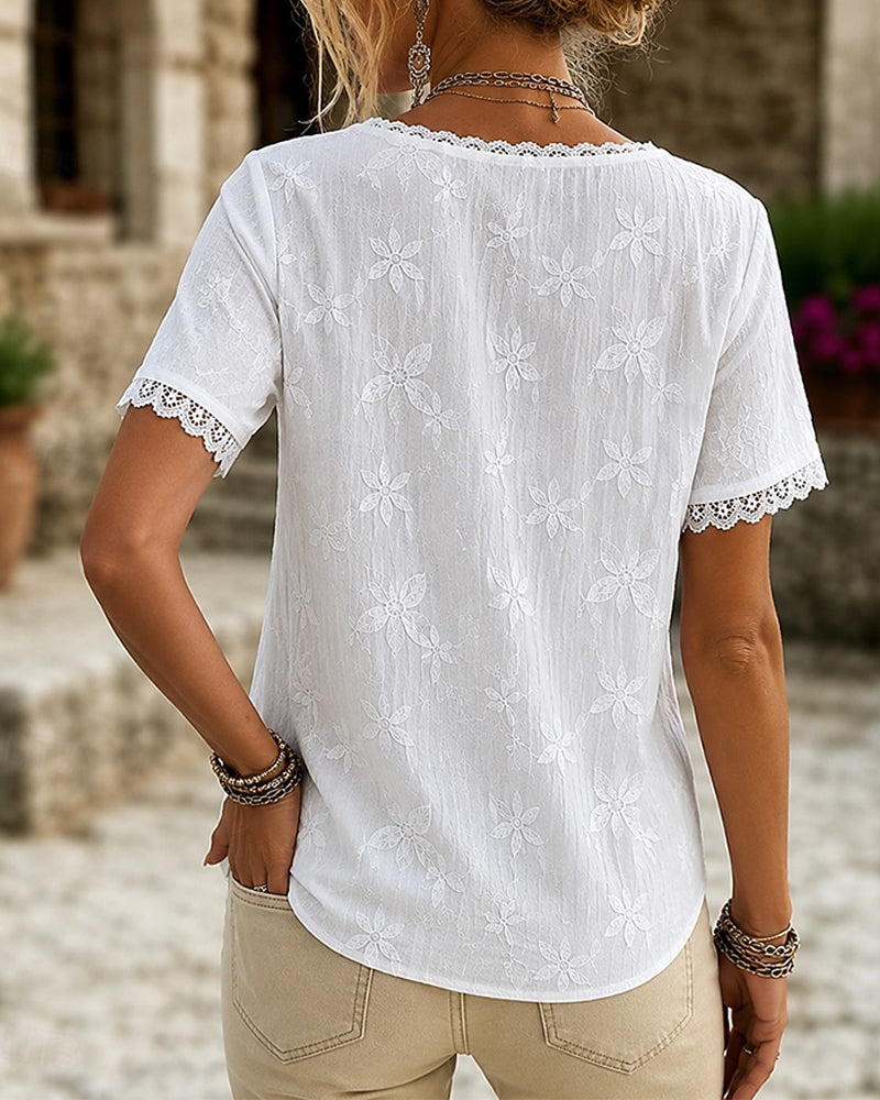 Bluse V-Hals Blonder Kort Erme