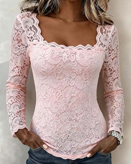 Bluse Firkantet Hals Knipling Patchwork