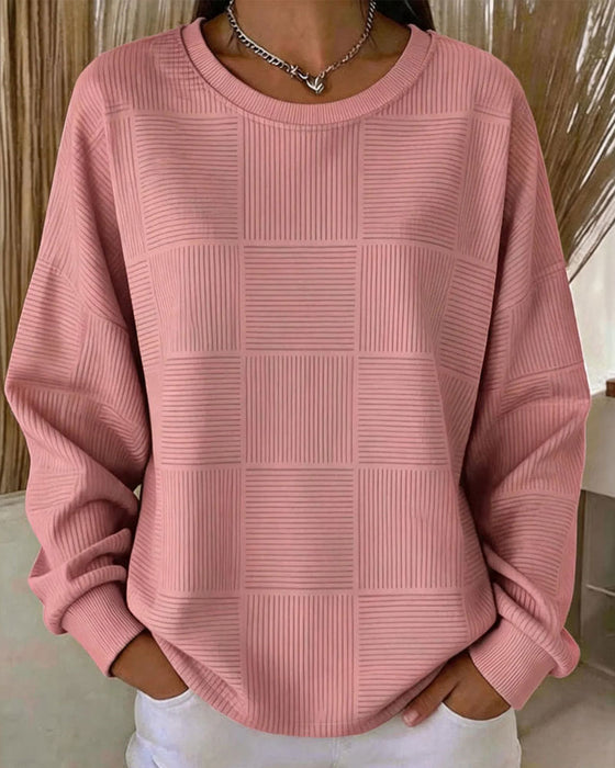 Sweatshirt Rutenett Tekstur Langermet Ensfarget Pullover