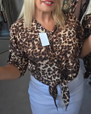 Bluse Snøring V‑hals Leopard