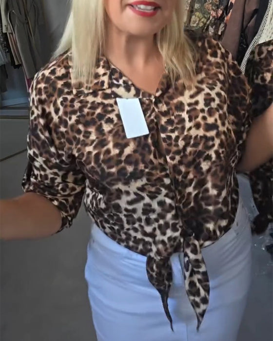 Bluse Snøring V‑hals Leopard