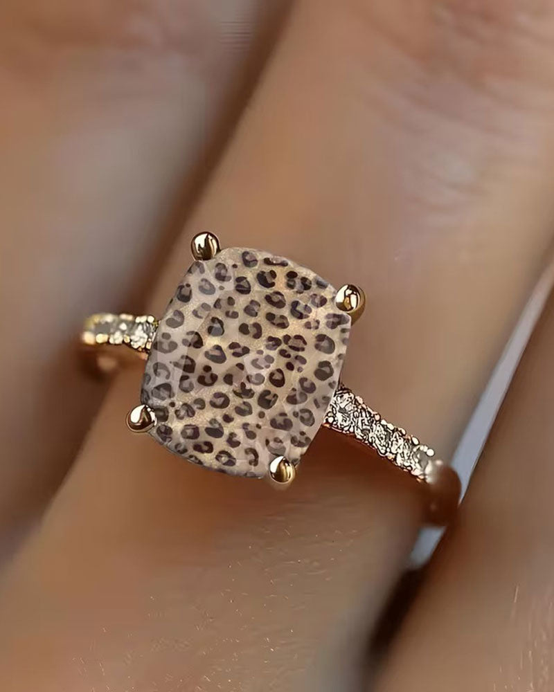 Ring Leopardtrykk Firkantet Statement