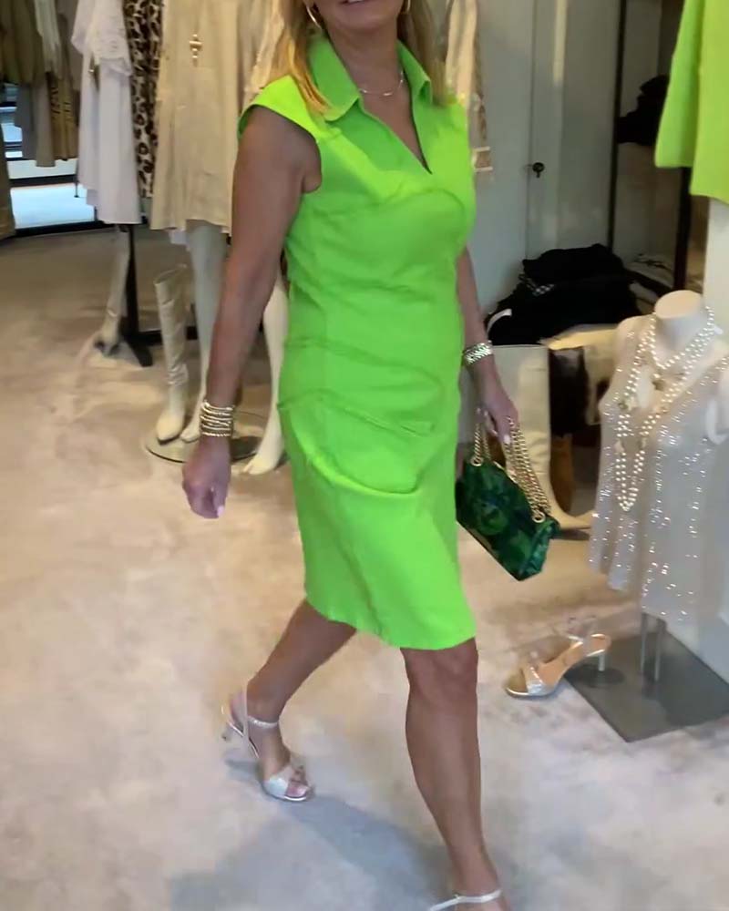 Kjole V-Hals Ermeløs Tettsittende Midje