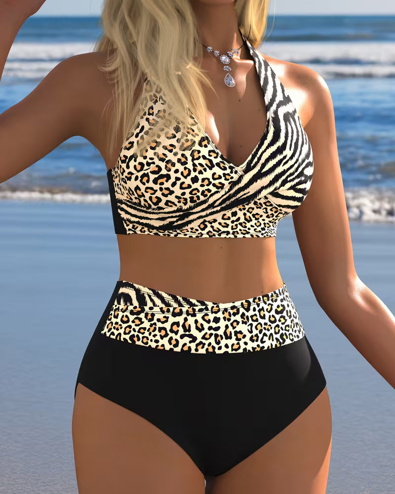 Bikini Høy Midje Leopard Sebra Trykk