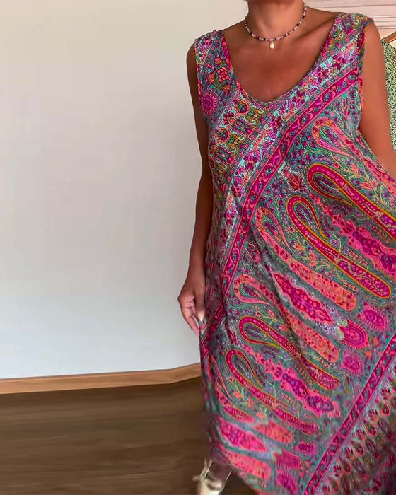 Kjole Ermløs Løs Kasjmir Print