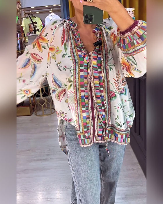 Bluse Sexig V-hals Mønster