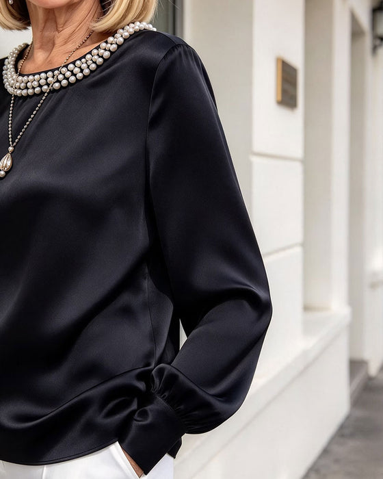 Bluse Rund Hals Lykt Langermet