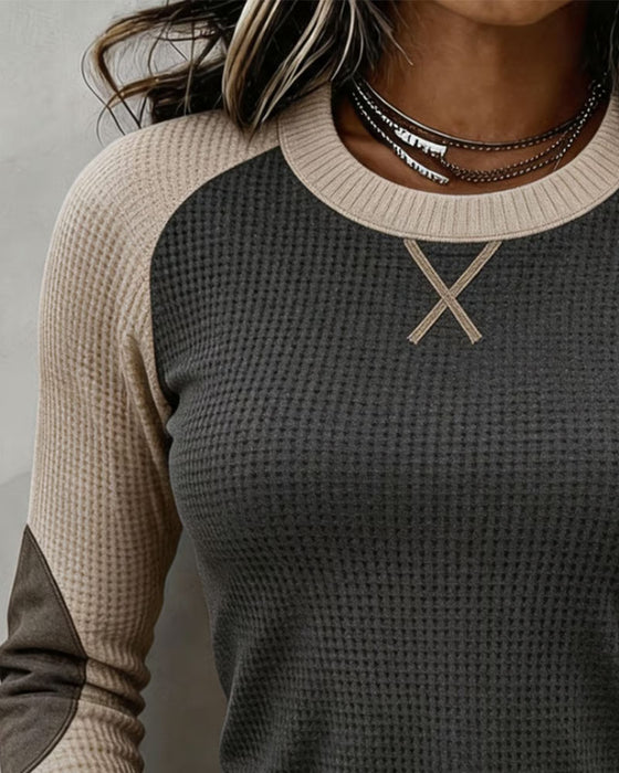 Topp Rund Hals Raglan Fargeblokk