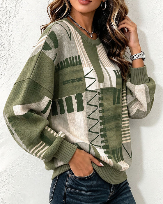 Sweatshirt Rund Hals Rutete Fargeblokk