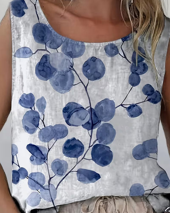 Singlet Topp Blekk Vask Blomstret Ermeløs