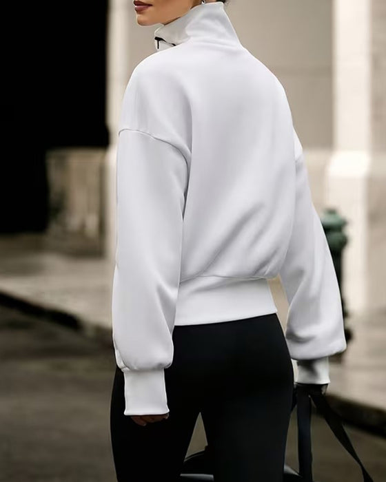 Sweatshirt Mock Hals Glidelås Drop Skulder Avslappet