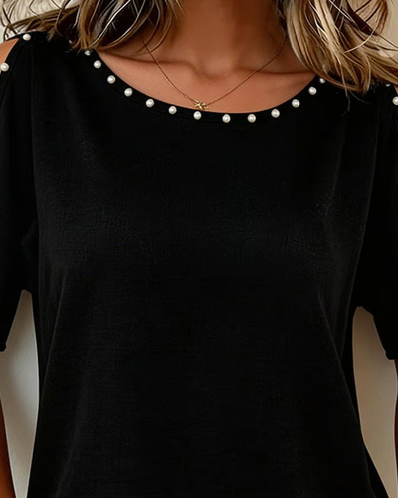 Bluse Off-Shoulder Kort Erme Rund Hals