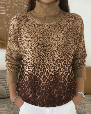 Genser Leopardprint Casual Høy Hals