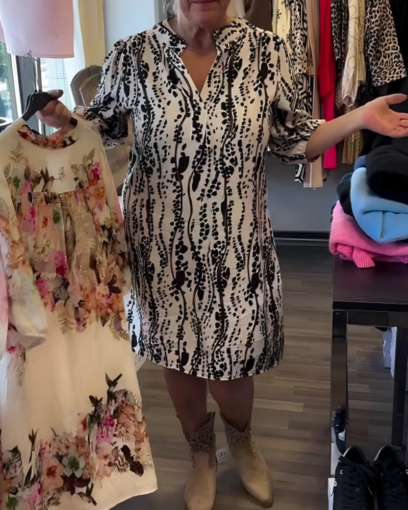 Kjole Liten V-Hals Trykk Rett