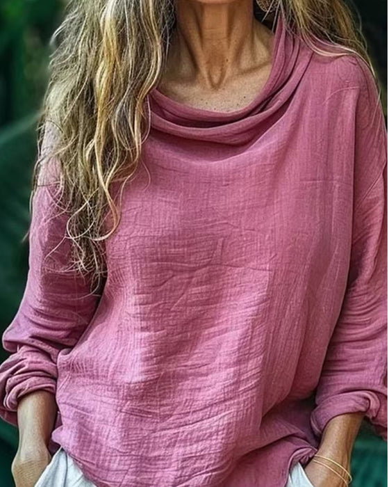Bluse Drapert Hals Casual Solid Lang Erme
