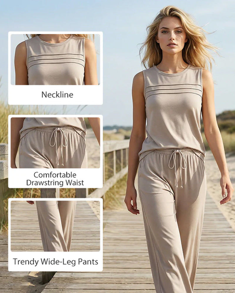 Todelt Sett Plissert Vest Topp