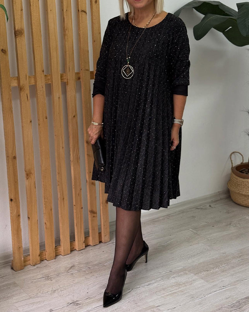 Kjole Rund Hals Glitrende Plissert Mote