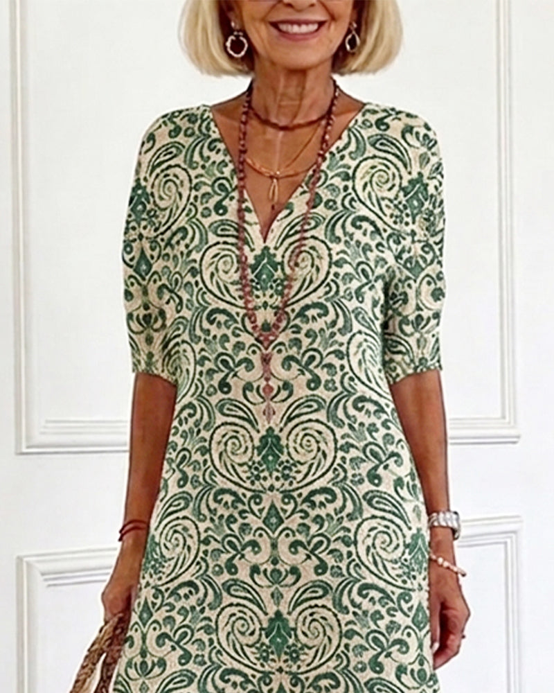 Kjole Vintage Blomstermønster V-Hals Maxi