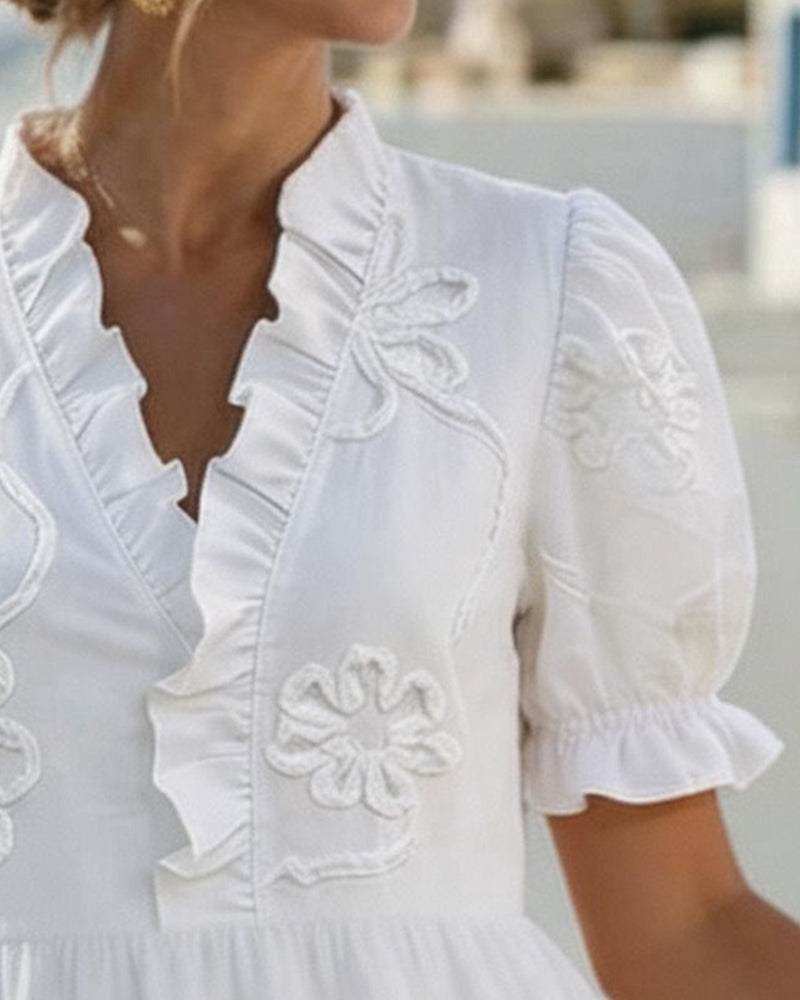 Kjole Puff Kort Erme Blomstret