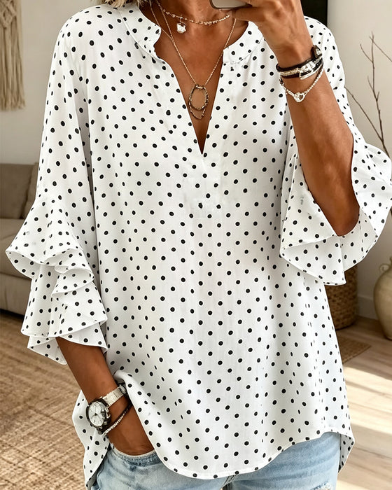 Bluse Prikket Flerlags Rynkeerme