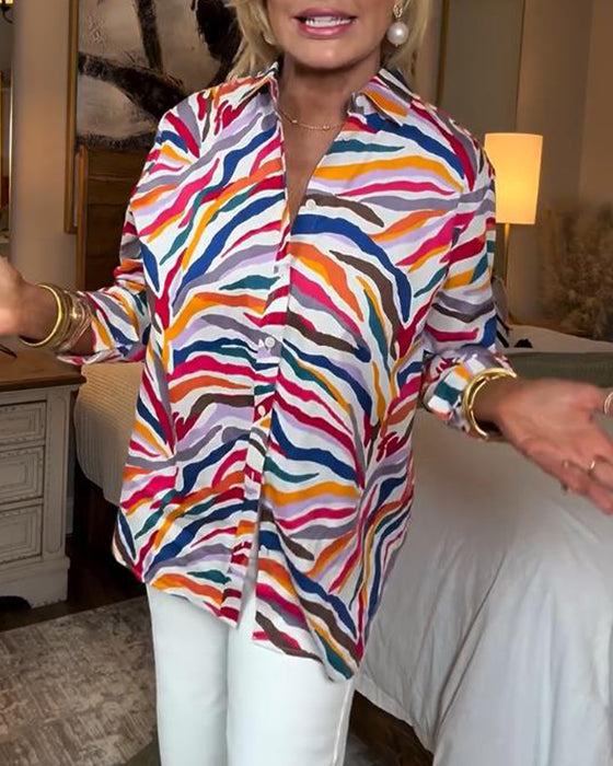 Skjorte Krage Langermet Fargerik Blomstrete