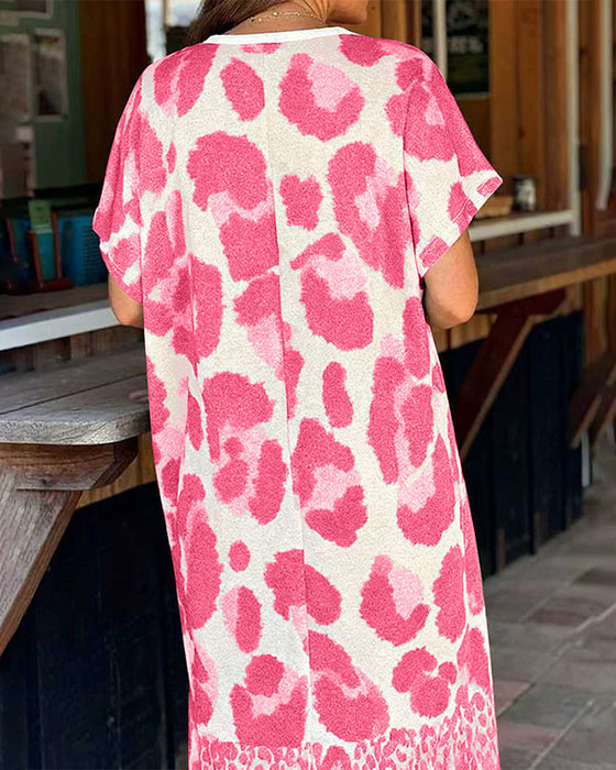 Kjole Løs Leopard Trykk