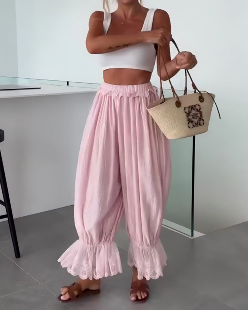 Bukse Ensfarget Bredt Ben Blondekant Oppbrettet Kant