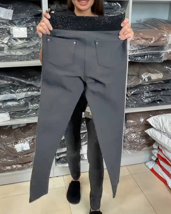 Stilfulle Bukser I Ensfarget Stretch