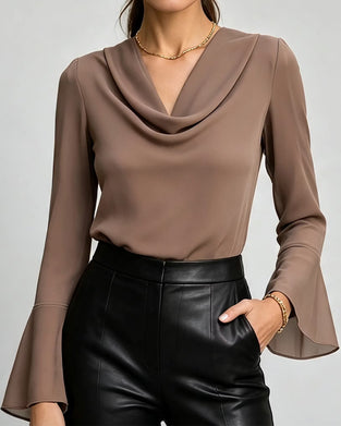 Bluse Mock Hals Lang Erme Solid