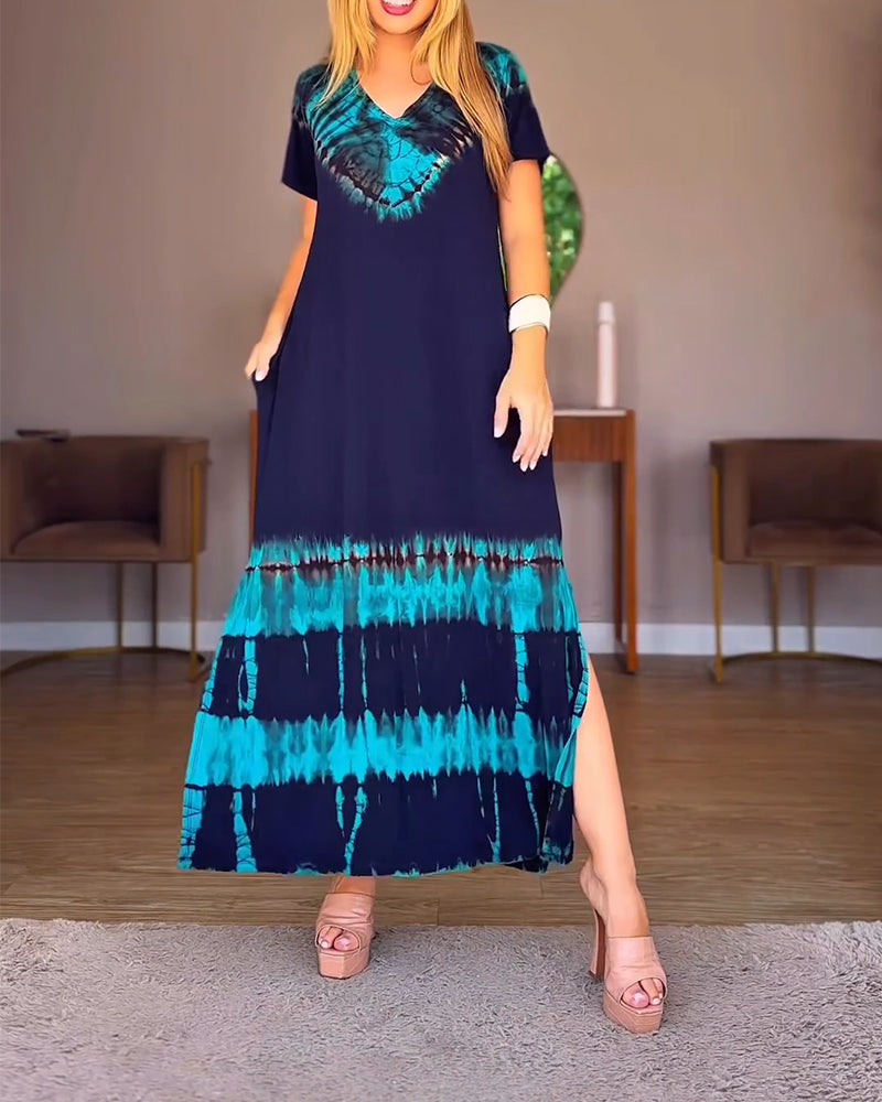 Kjole V-Hals Plassert Trykk