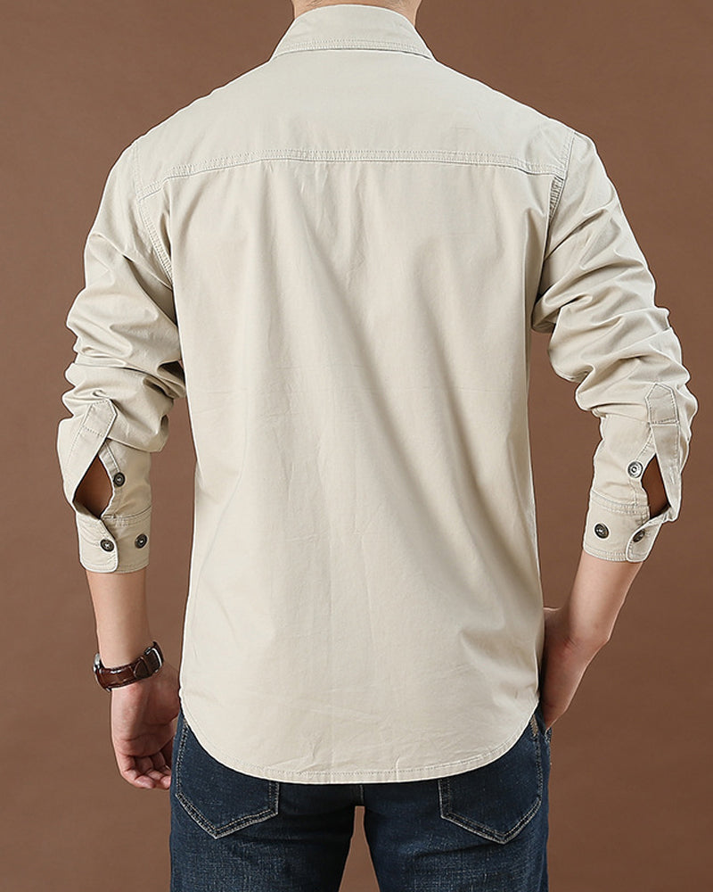 Skjorte Herre Arbeidsklær Lomme Ensfarget