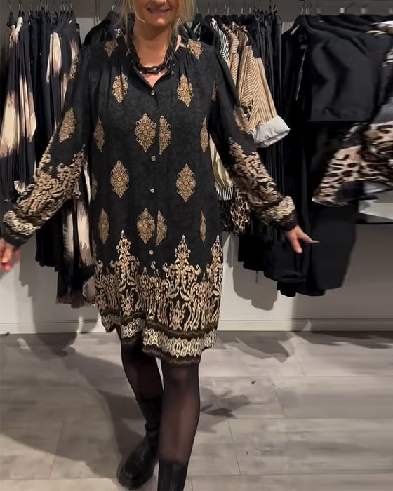 Kjole med knapp-down vintage print