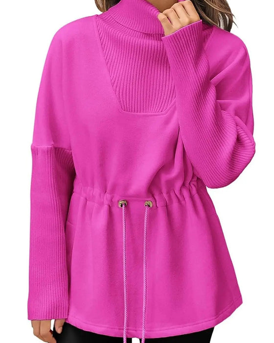 Sweatshirt Høy Krage Lang Erme Midje Snor