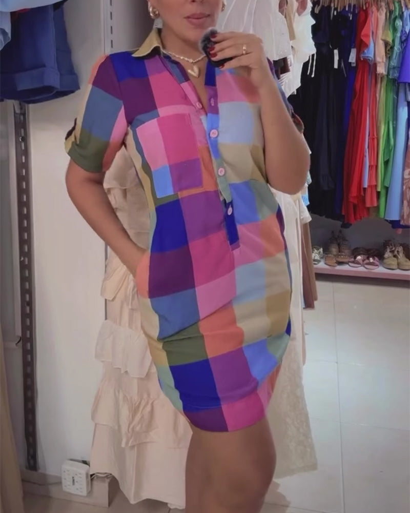 Kjole Ruter Figurnær Kort Erme