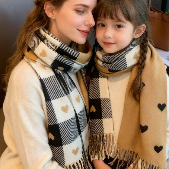 Cozy Heart Plaid Scarf – Myk Vinterwrap For Jenter Eller Par