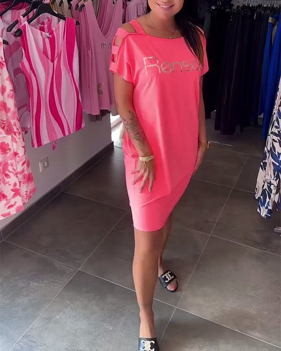 Kjole Off-Shoulder Trykt Moteriktig