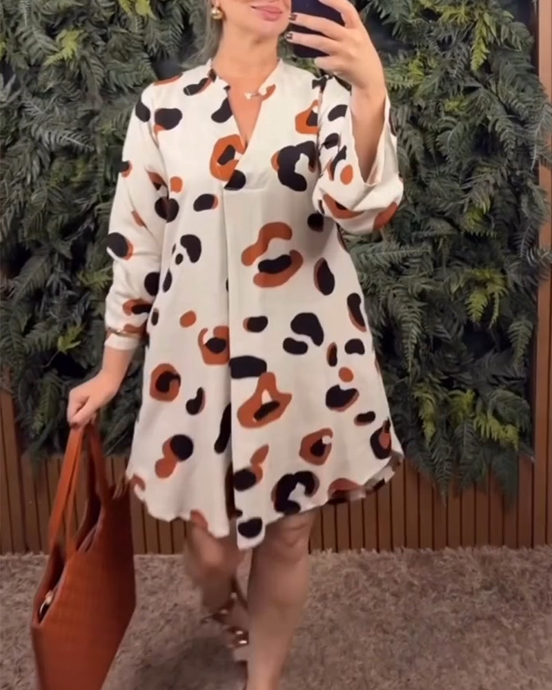 Kjole Trykket Lang Erme Løs