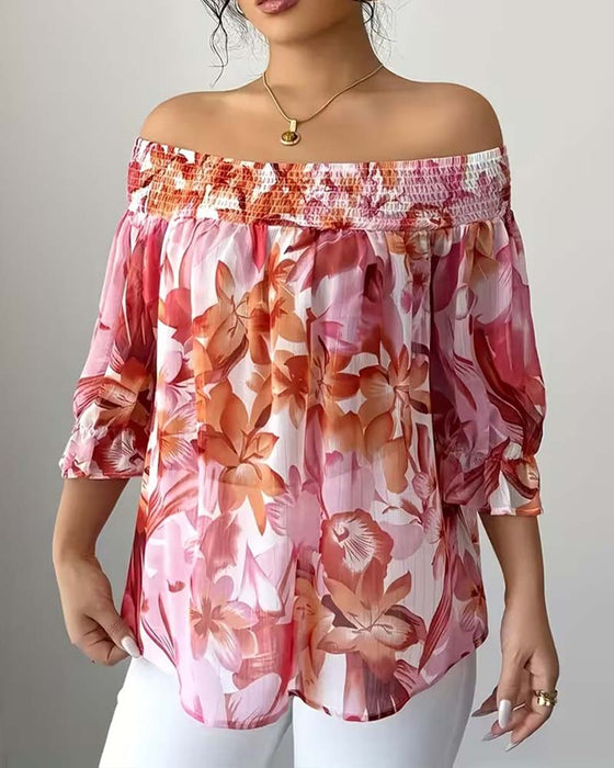 Bluse Off-Shoulder Trykk Boble Erme