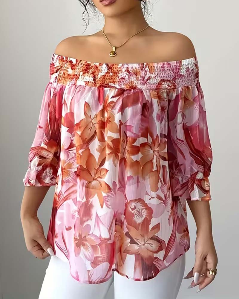 Bluse Off-Shoulder Trykk Boble Erme