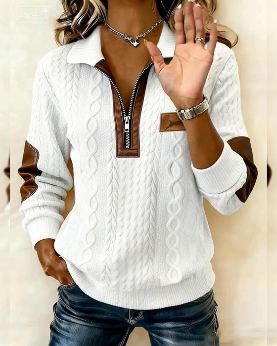 Langermet Genser Med Glidelås Og Fargeblokkering