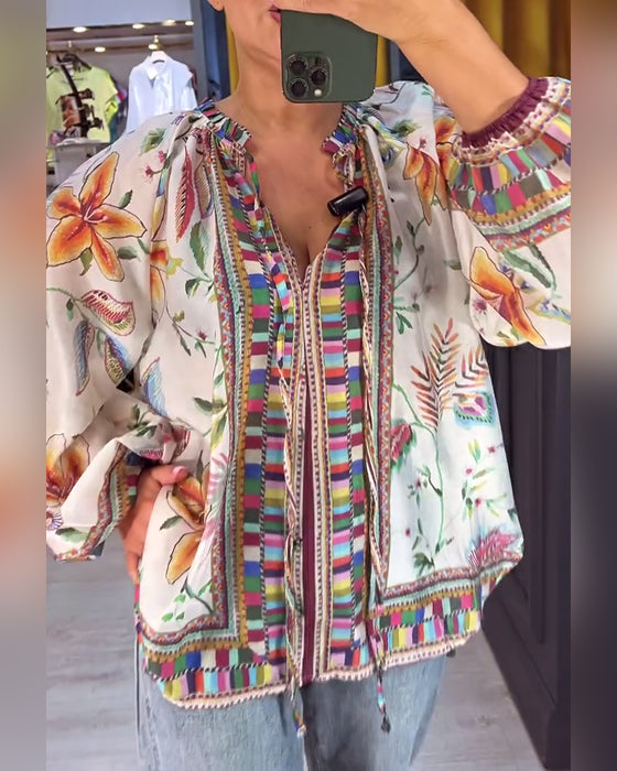 Bluse Sexig V-hals Mønster