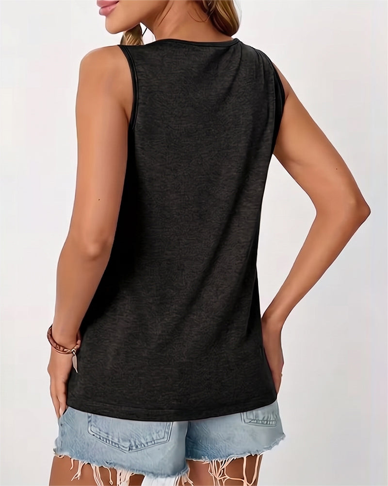 Tanktop Ensfarget U-Hals Plissert