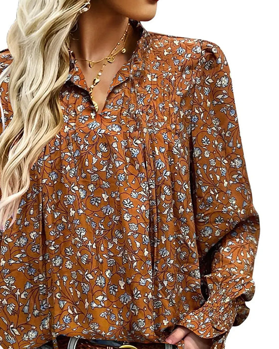 Bluse Puffererme Blomstret Lang Erme