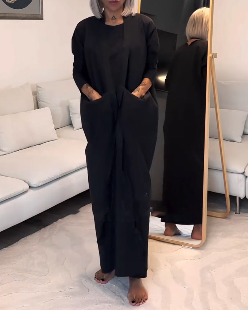 Mote ensfarget plissert kjole med snøring med rund hals