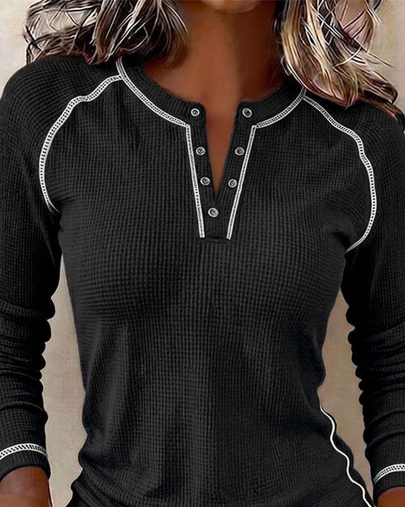Topp Vaffel Henley Lang Erme