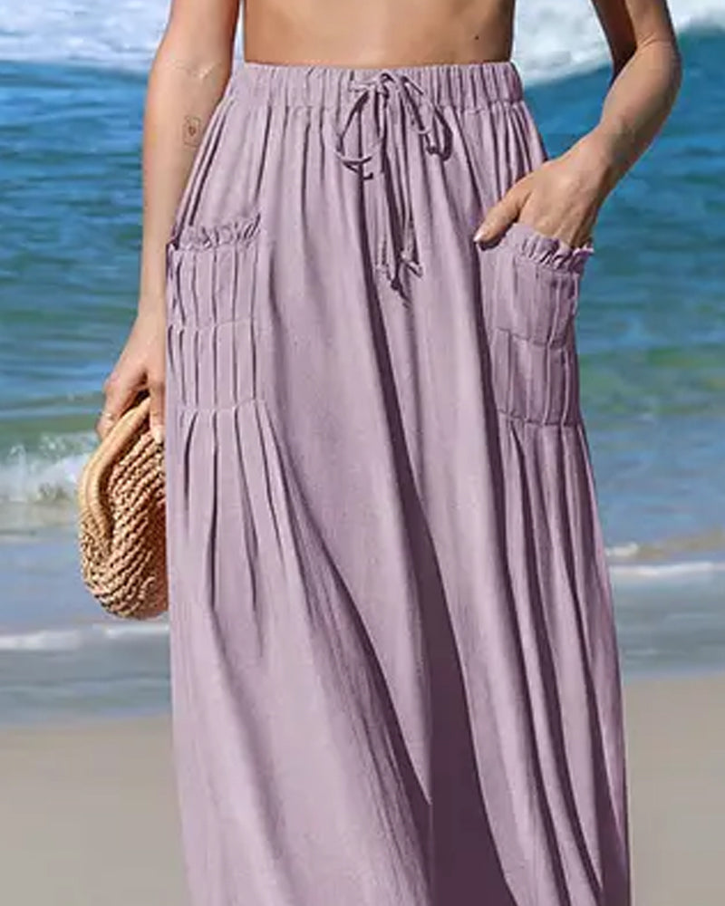 Bukser Høytaljede Casual Lommer Breie