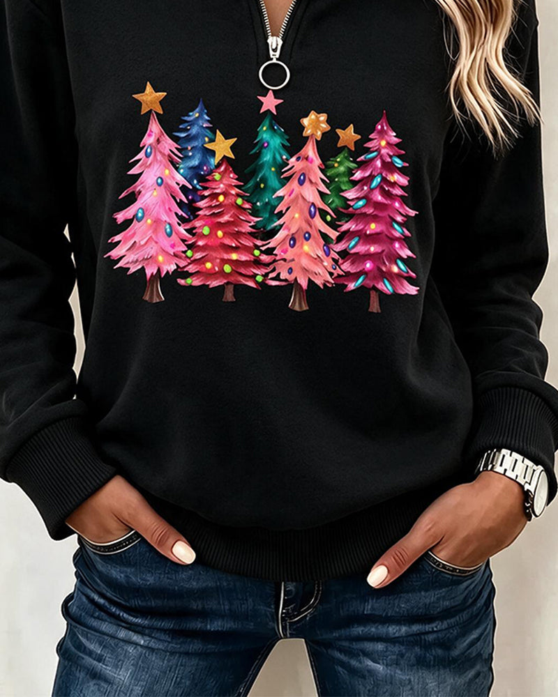 Sweatshirt Halv-Zip Juletre Trykk