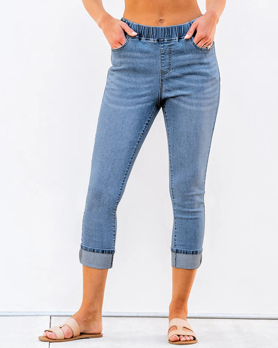 Jeans Elastisk Midje Capri