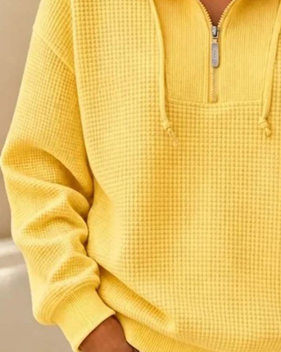 Sweatshirt Vaffel Snøre Halvglipp